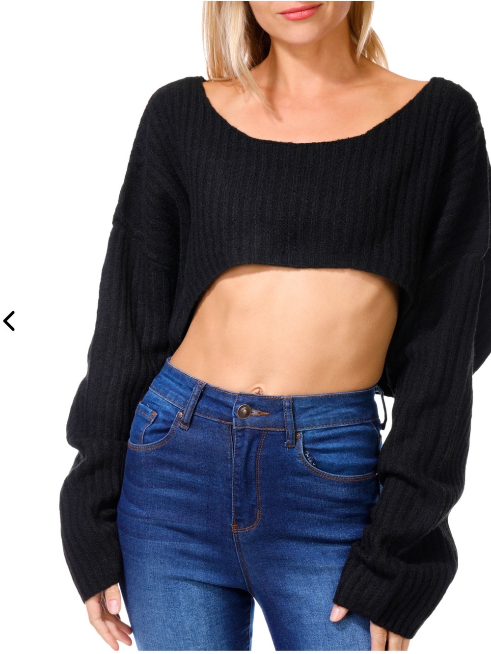 NWT Jolie & Joy Hilo Topper Black Cropped Scoop-Neck Ribbed Sweater L